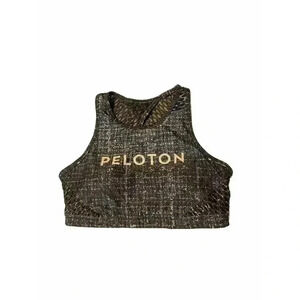 PELETON SPORTS BRA TOP SMALL S WITH STARDUST TWEED BLUE LOGO HIGH NECK MESH BIKE